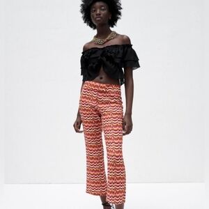 Zara Retro Colorful Wavy Linen Blend Cropped Psychedelic Pants Missoni NWOT S 🏵